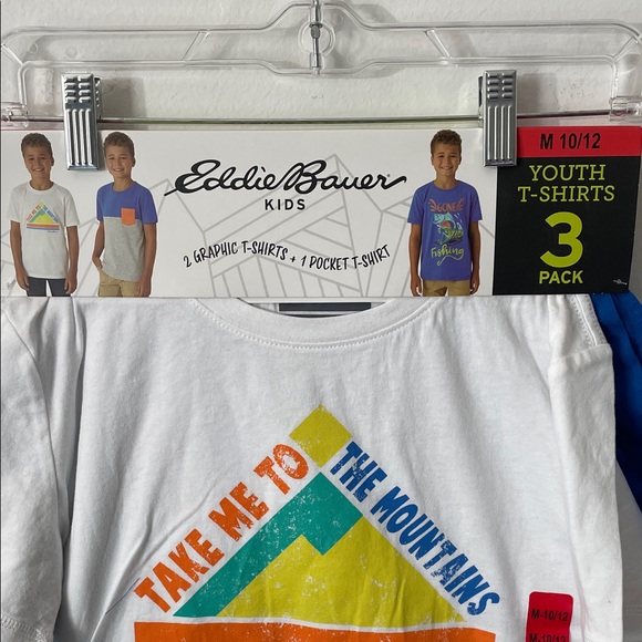 Eddie Bauer Boys T-Shirts M-10/12 Youth Graphic 3pk White Blue Gray /Z6 - Picture 2 of 8